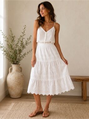 Jason Wu White Eyelet Tiered Midi Skirt - Women